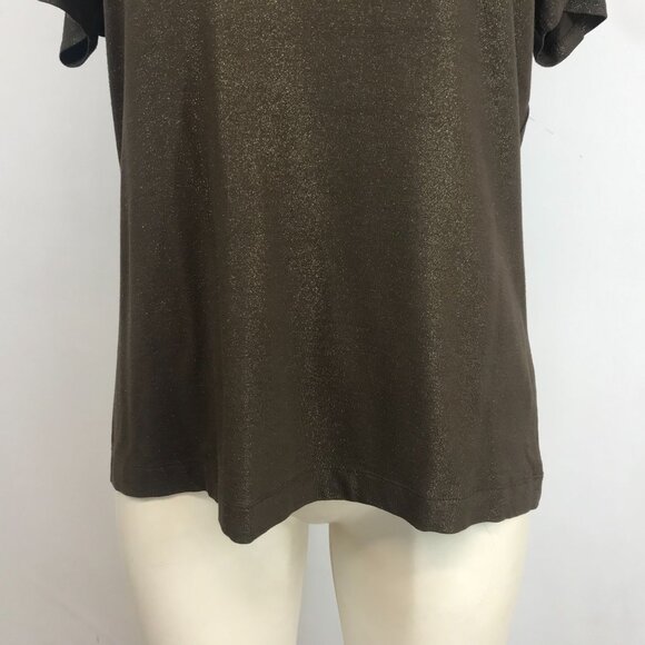 CHICO'S- WOMEN'S 1 - METALLIC SPARKLE SHORT SLEEVE ROUND NECK RAYON BLEND TOP - Picture 3 of 7